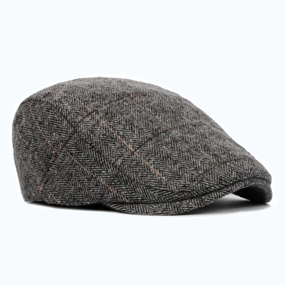 Lichtgrijze gestreepte flat cap van wolmix