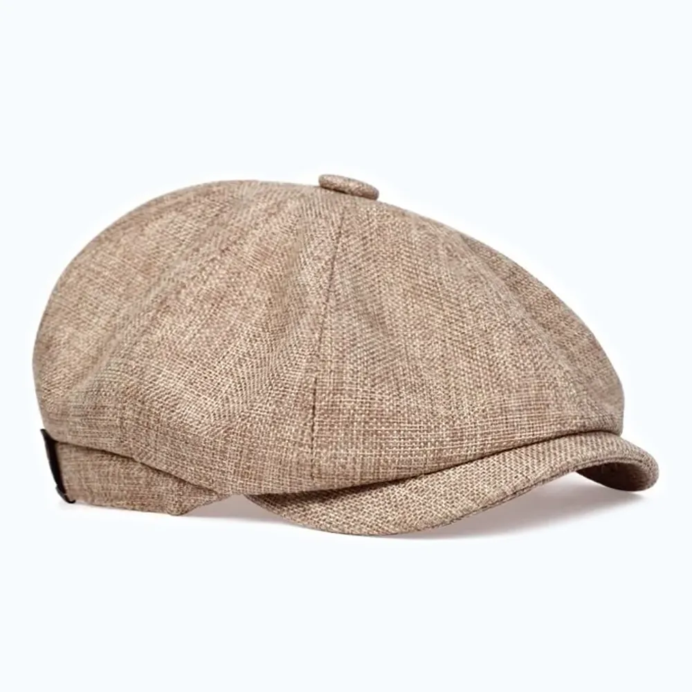 Beige snap cap van linnen voor de zomer
